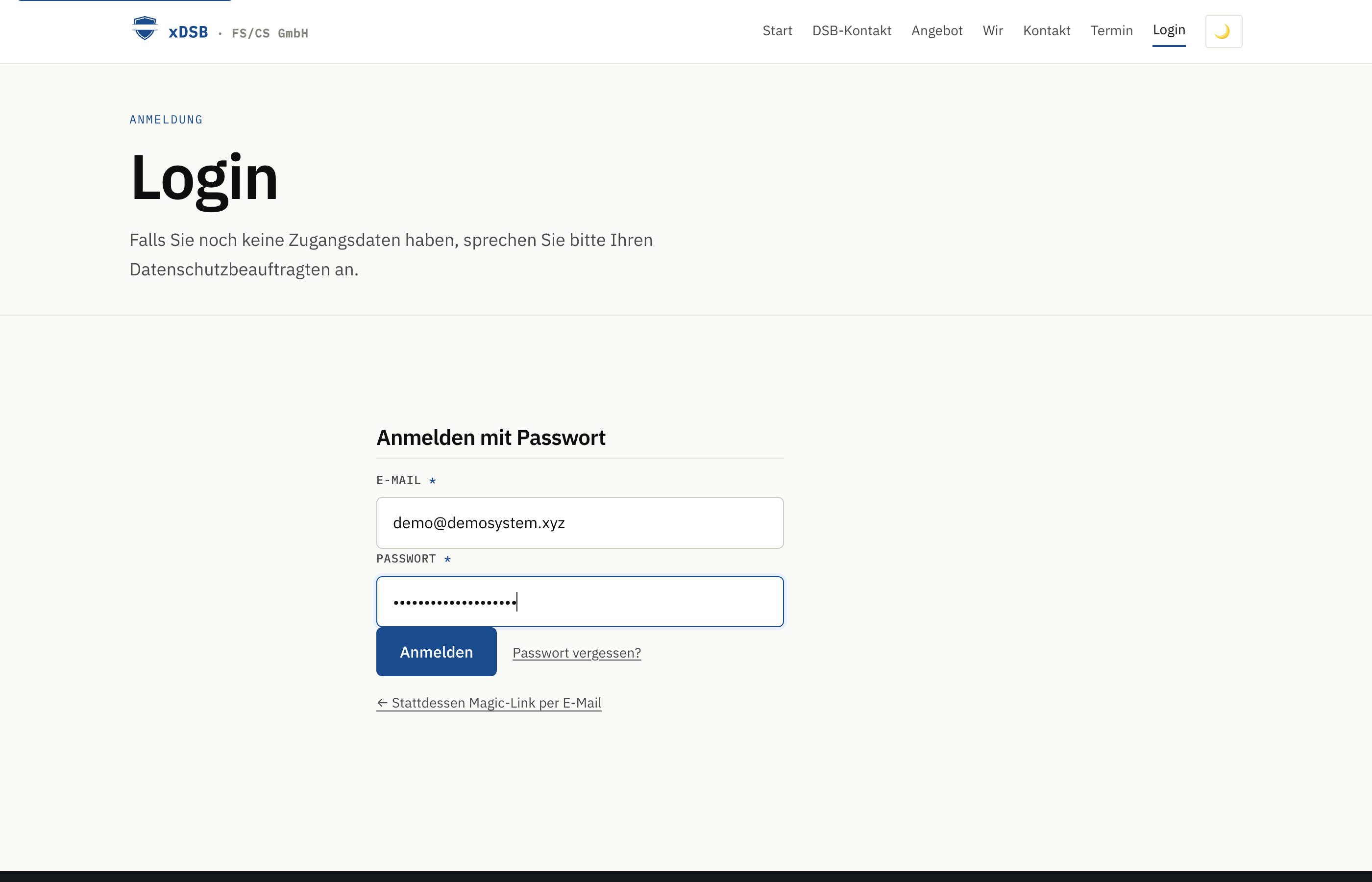 Klassisches Passwort-Login-Formular nach Klick auf 'Stattdessen mit Passwort anmelden'